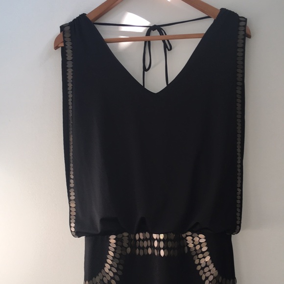 Retro Black Mini Dress with Brass Embellishments - Picture 3 of 8